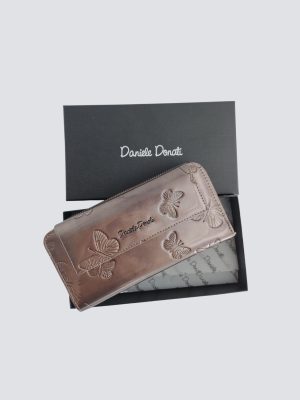 Daniele donati ženski kožni novčanik sivo-bež lakirani - leptir